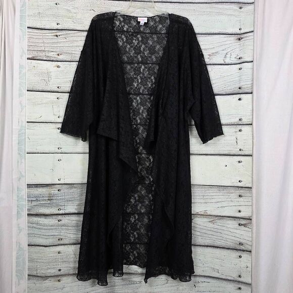 LuLaRoe Black Lace Long Cardigan Kimono Duster Size L - Picture 1 of 9